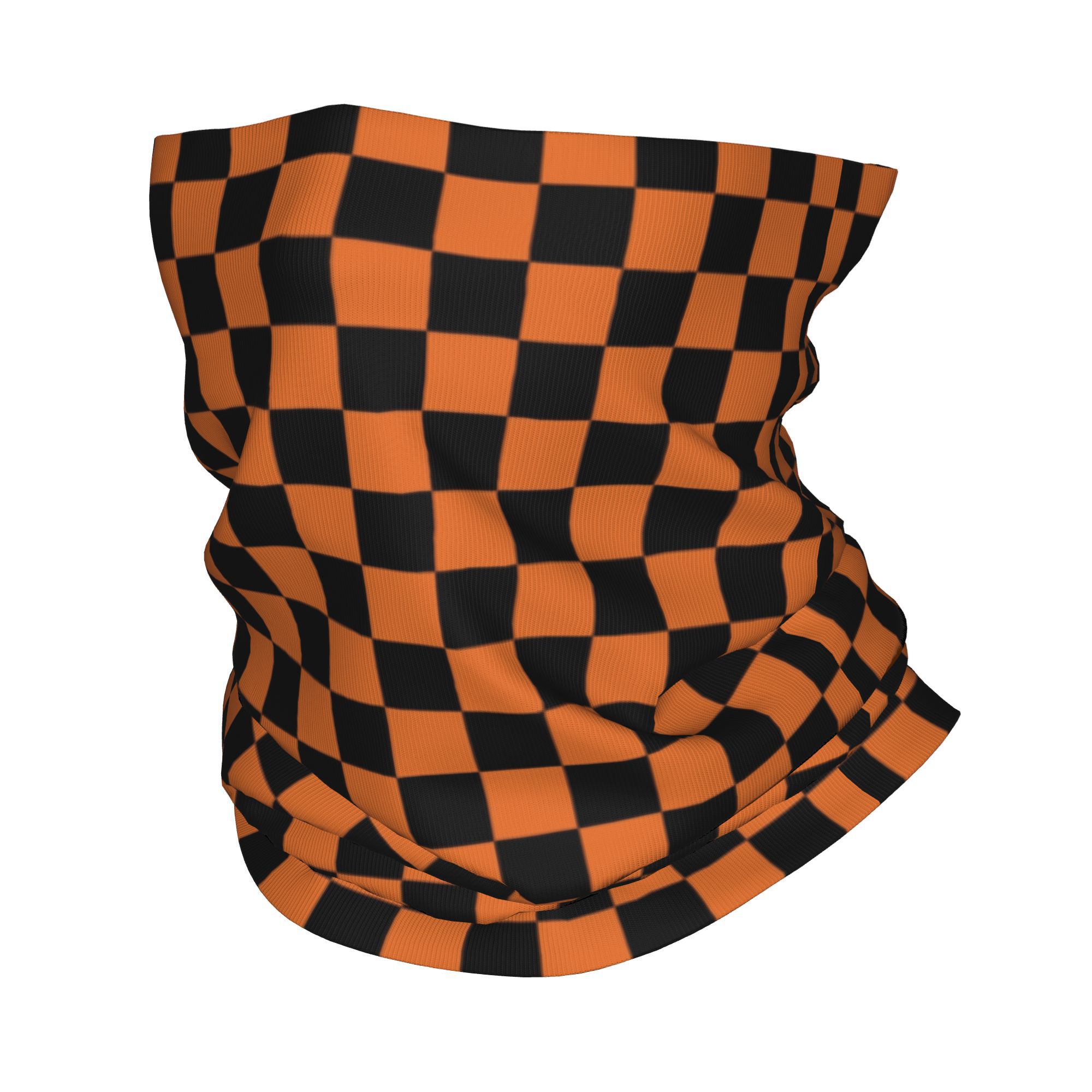 Bandana à motif à carreaux Orange et noir personnalisé, cache-cou, écharpe faciale, couverture pour hommes et femmes, bandeau géométrique à carreaux, cagoule tubulaire