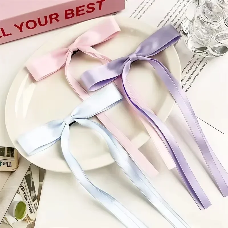 Pinces à cheveux avec nœuds en ruban de Satin pour femmes, 4/6/8 pièces, coréen, longues queues de pampilles, ensemble de Barrettes à nœud papillon, épingle à cheveux, accessoires pour filles