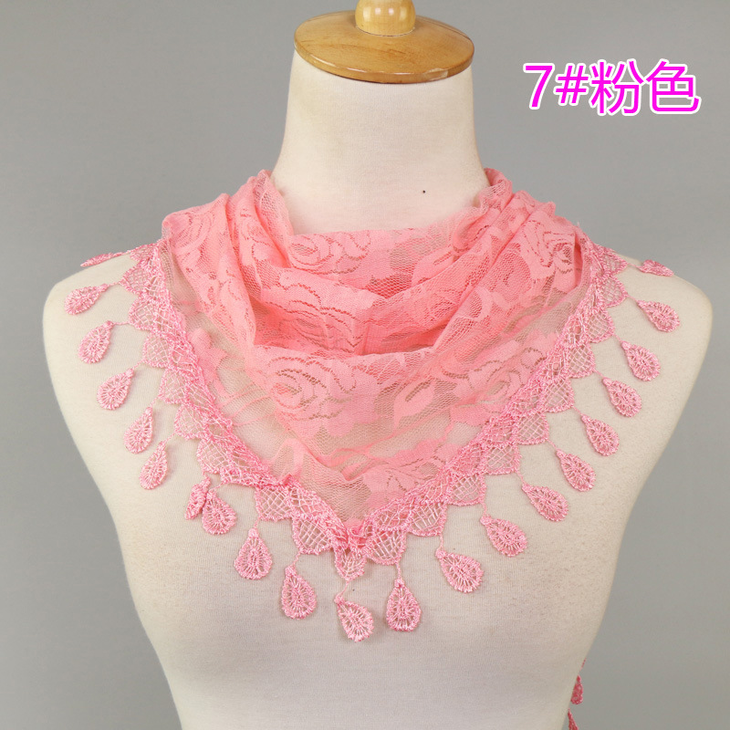 Nouvelles femmes dentelle Monochrome coréen Triangle foulards 140x48 cm à la mode évider châle solide Rose Triangle écharpe
