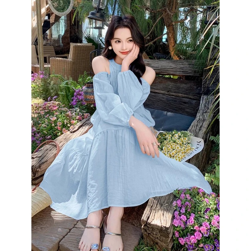 Robe de vacances en bord de mer pour femmes, nouveau Style d'été, doux, Style français, superbe épaule dénudée, plage