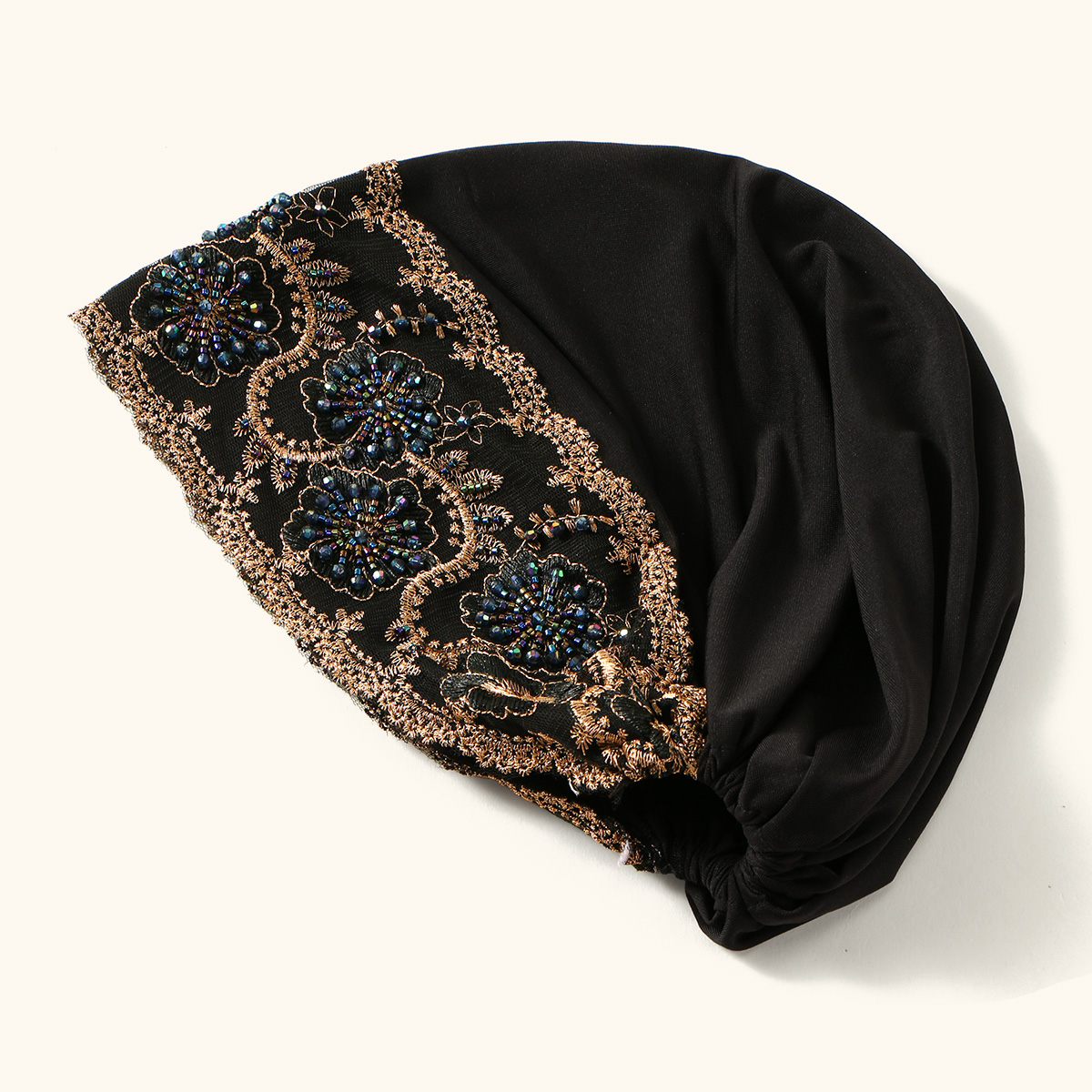 Casquette Turban en dentelle brodée de luxe pour femmes musulmanes, couvre-tête en Modal avec strass floraux, couvre-chef islamique, Bonnet féminin