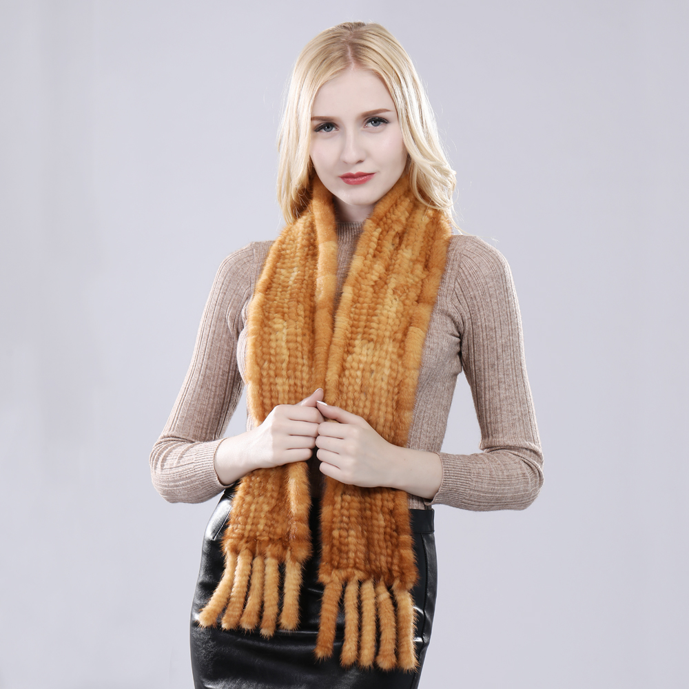 Femmes tricoté à la main réel vison fourrure écharpe naturel chaud vison fourrure silencieux russie dame qualité gland 100% véritable vison fourrure foulards