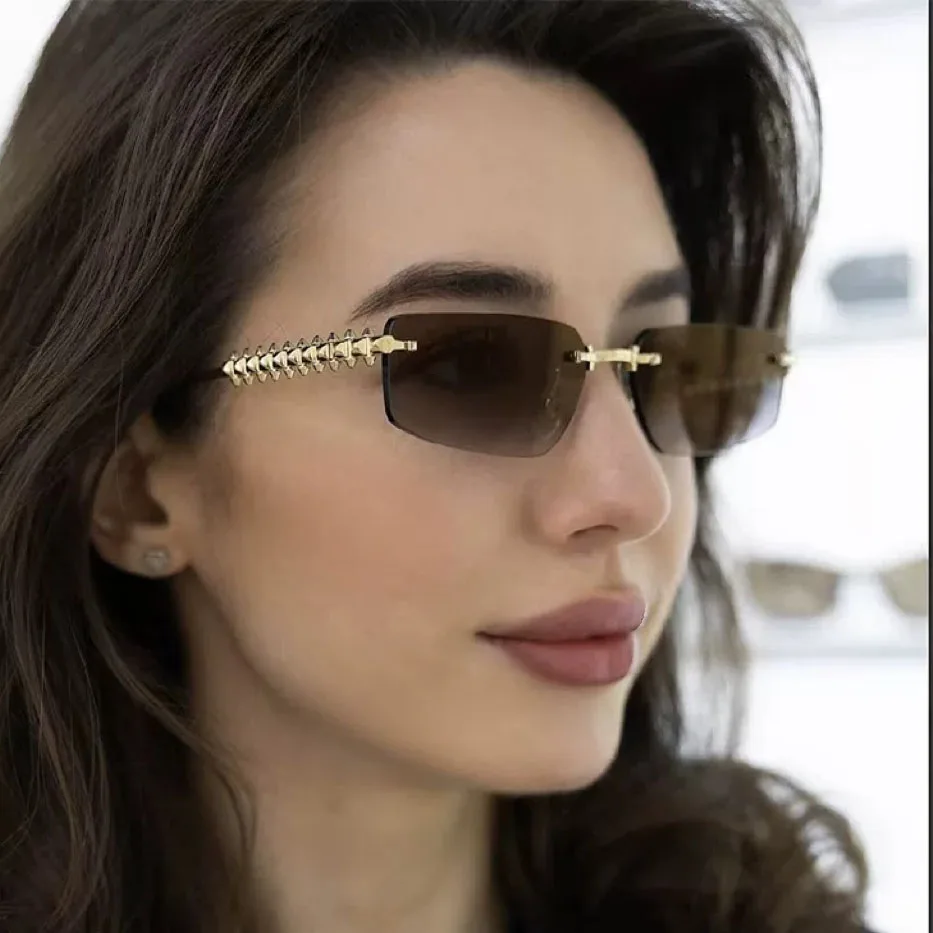 Lunettes de soleil métalliques sans monture pour femmes et hommes 2025 – Style vintage punk, marque de luxe, design tendance, pour voyage en extérieur, populaires, hip-hop, protection UV400