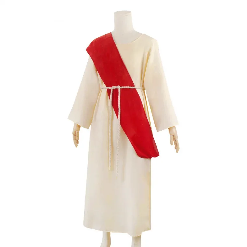 Costume complet de cosplay de Jésus-Christ pour hommes, robe de Jésus avec perruque et barbe pour spectacle de scène d'Halloween, déguisement.