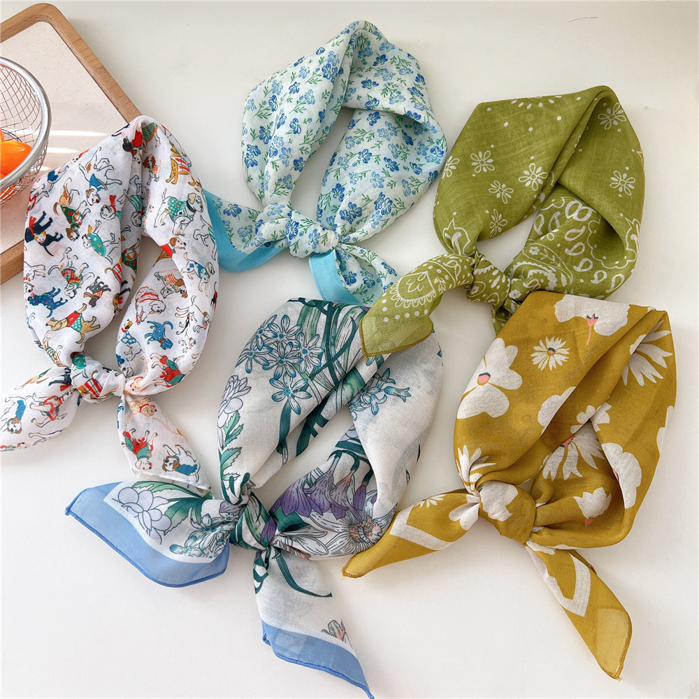 58cm dames coton lin mouchoir cou foulards femmes enveloppes carrées frais Bandana foulards petit foulard sac écharpe