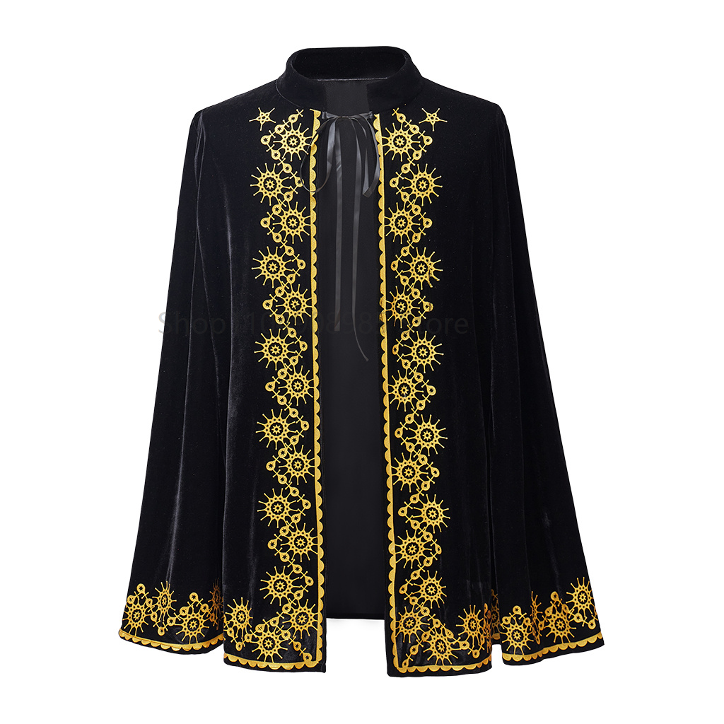 Cape de Cosplay roi Prince médiéval avec garniture dorée, pour fête d'halloween, carnaval, spectacle, Cape de rois noire festive
