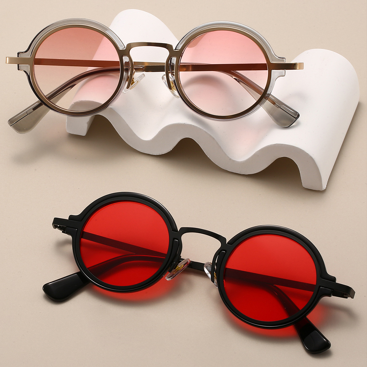 Punk Vintage lunettes de soleil rondes hommes nouvelle mode Punk dégradé décor nuances femmes à la mode marque de luxe Design lunettes de soleil en plein air