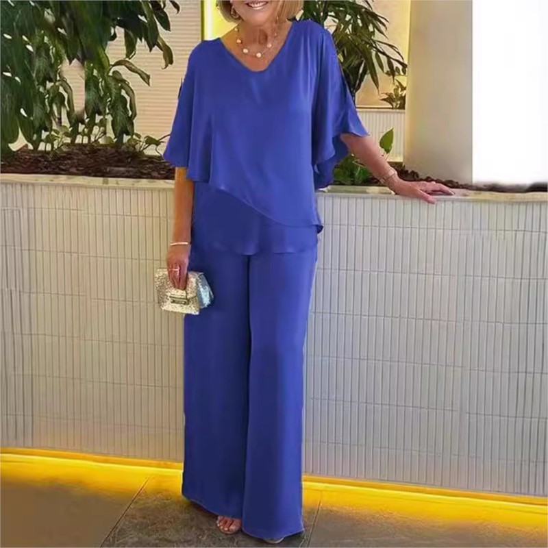 Kombinizon-Ensemble de chemises et de pantalons longs pour femmes, jambe large, tenues élégantes, 2 pièces