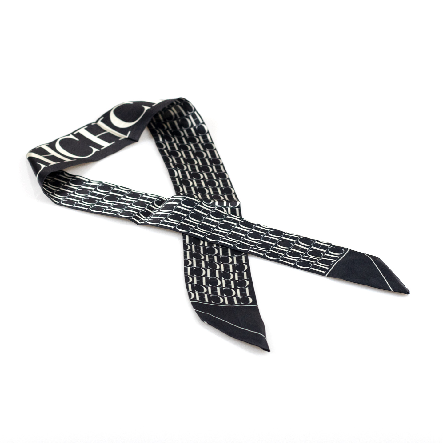 Écharpe en soie imprimée CH pour femme, noir et blanc, twilly, cravate, bandeau, accessoire de sac