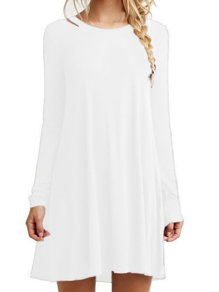 Robe plissée à manches longues pour femmes, ample, couleur unie, col rond, tenue décontractée, automne hiver