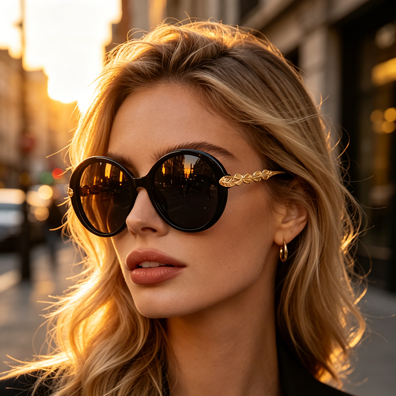 Lunettes de soleil rondes surdimensionnées pour femmes, lunettes de soleil rétro à grande monture avec protection UV400