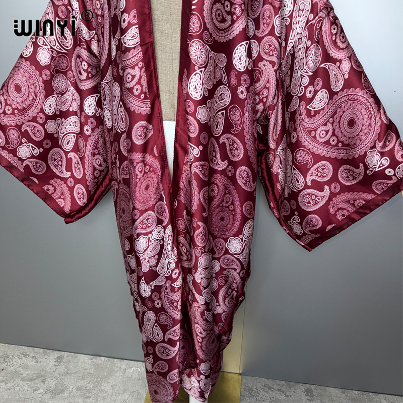 WINYI Kimono Abaya pour femmes africaines, Cardigan musulman pour femme, Kaftan classique à imprimé cachemire, Robe bohème décontractée pour la plage
