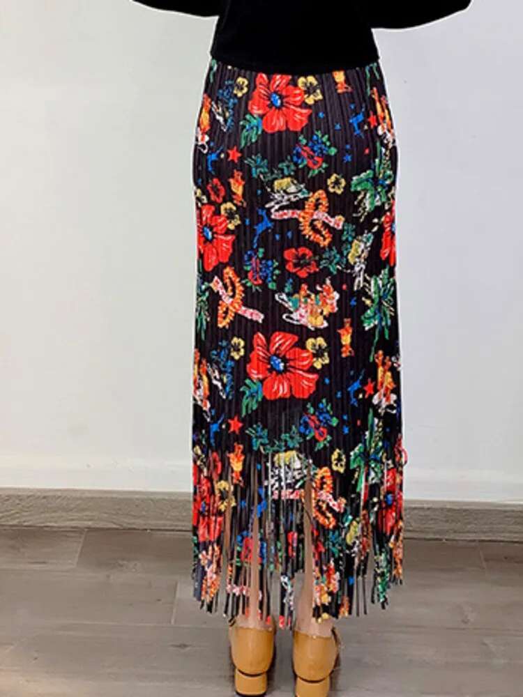 LANMREM-Jupe plissée à fleurs pour femmes, vêtement féminin, taille haute élastique, nouvelle collection printemps 2025, 2YA882