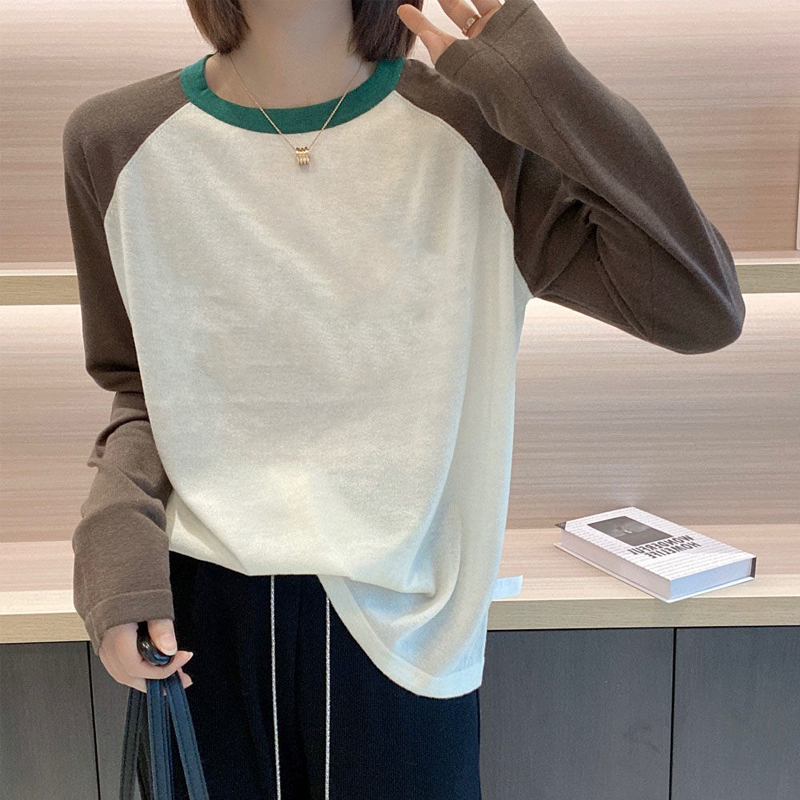 T-shirt en coton Patchowrk pour femme, col rond, manches longues, simple et chic, vêtements décontractés féminins, basique, automne, Y, document d'abonnés, Y2K