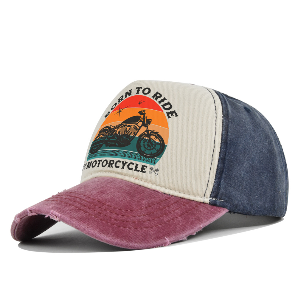 Casquettes pour hommes et femmes : Casquettes de baseball pour moto, casquettes rétro imprimées, casquettes de camionneur en coton éponge, casquettes de soleil délavées pour hommes