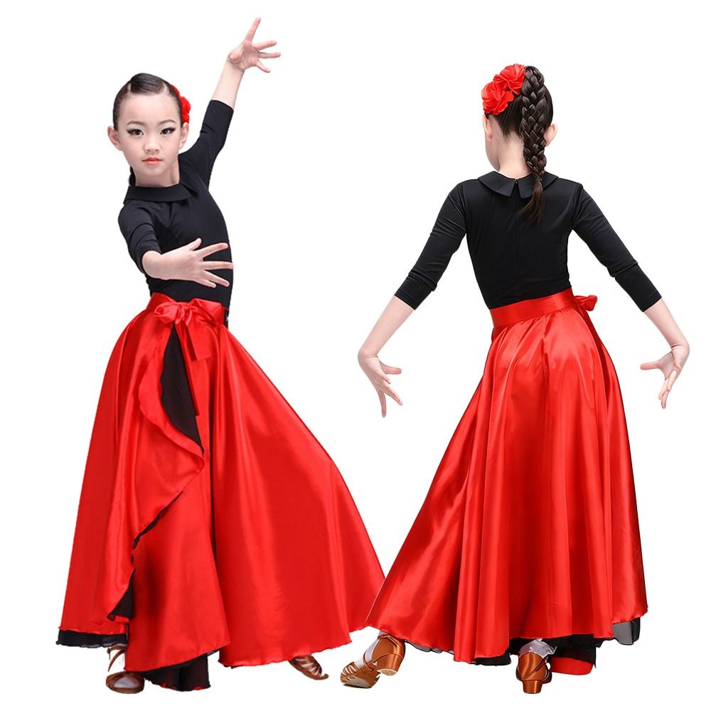 Jupe de flamenco espagnole fluide en polyester, grande ampleur, pour costumes de danse orientale, performance de danse de salon et jupe de danse gitane pour femme