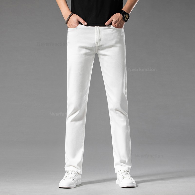 Jean Slim Blanc de Luxe pour Homme, 98% Coton, Vêtements Masculins Décontractés, Denim Droit, Nouvelle Collection Printemps Été
