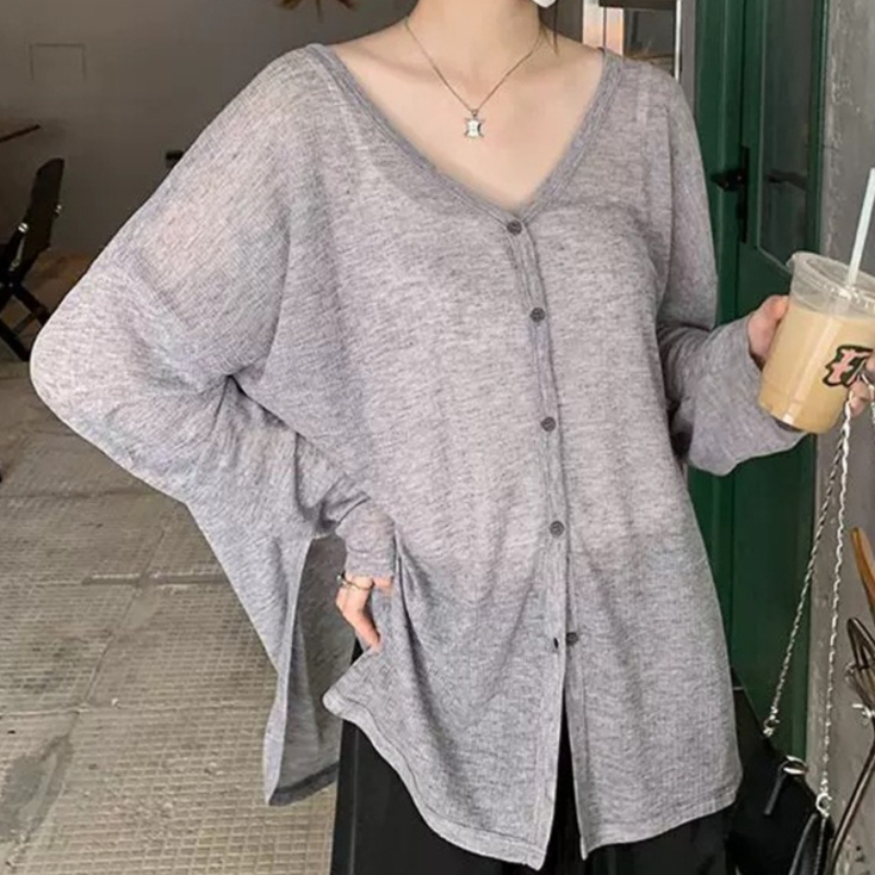 Cardigan en tricot confortable pour femme, élégant, col en V, léger, veste printemps-automne pour usage quotidien, couleur unie, coupe ample