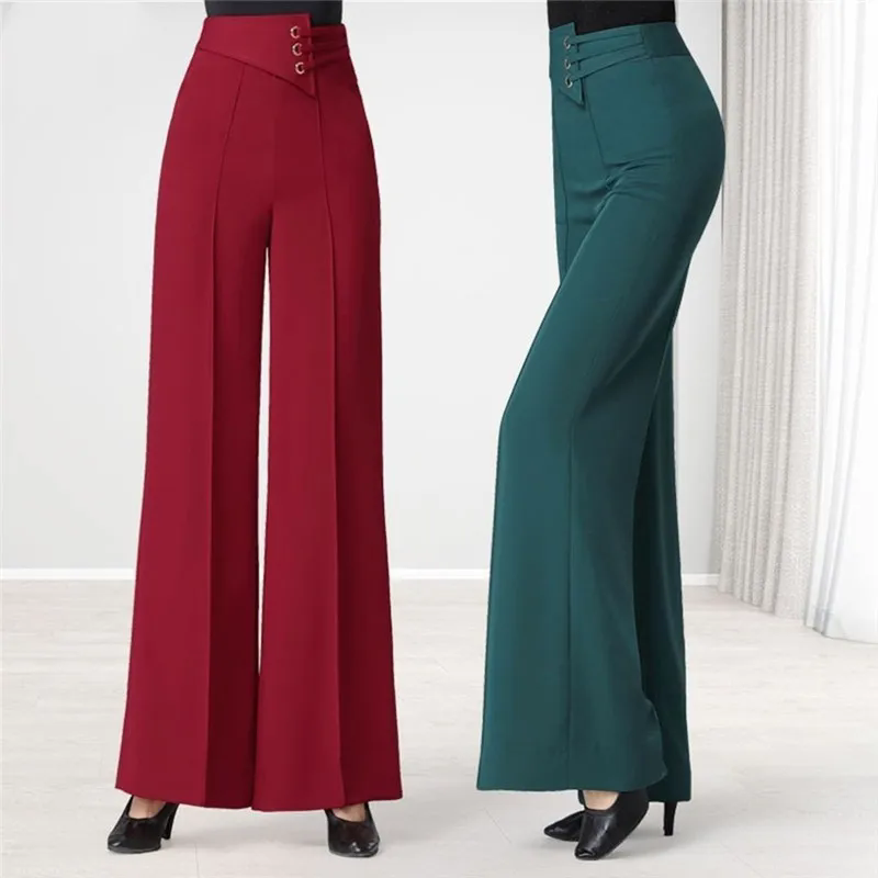 Femmes élégantes diamants mode pantalon à jambes larges solide élastique taille haute danse latine Simple ample droit nouveau pantalon décontracté