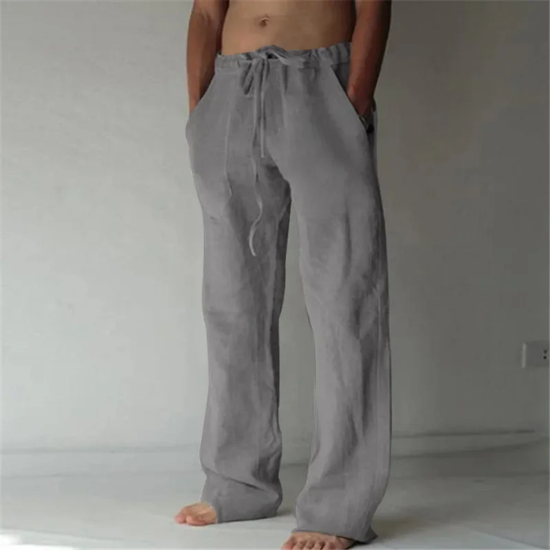 Pantalon Baggy Homme en Coton et Lin – Décontracté, Respirant, Idéal Fitness, Streetwear, Jogging – Collection Automne-Été