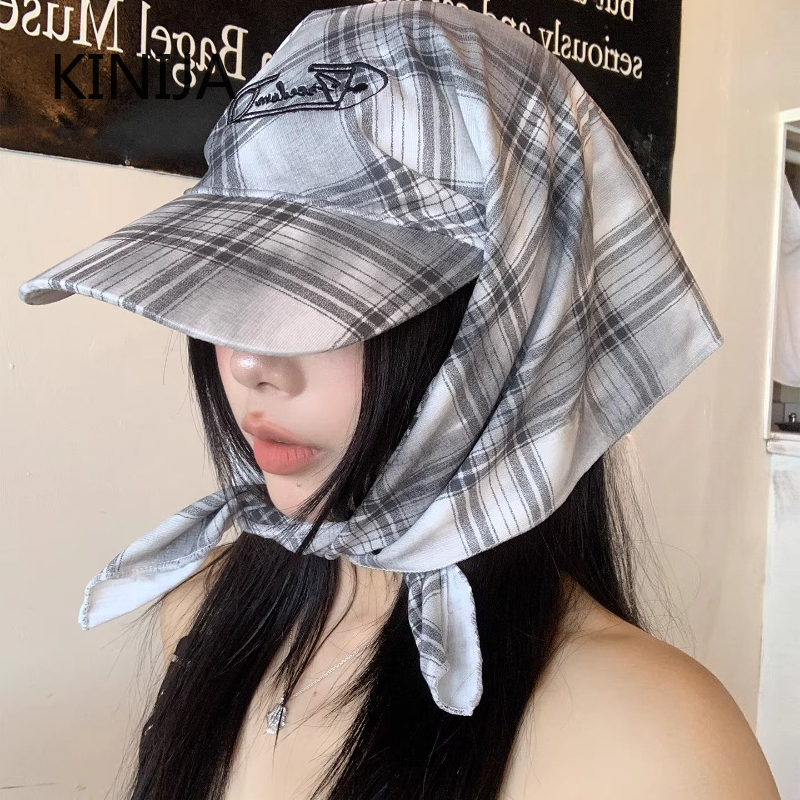 Chapeaux à lanières à carreaux colorés coréens pour femmes, protection solaire Y2K polyvalente pour l'été, la plage et les vacances