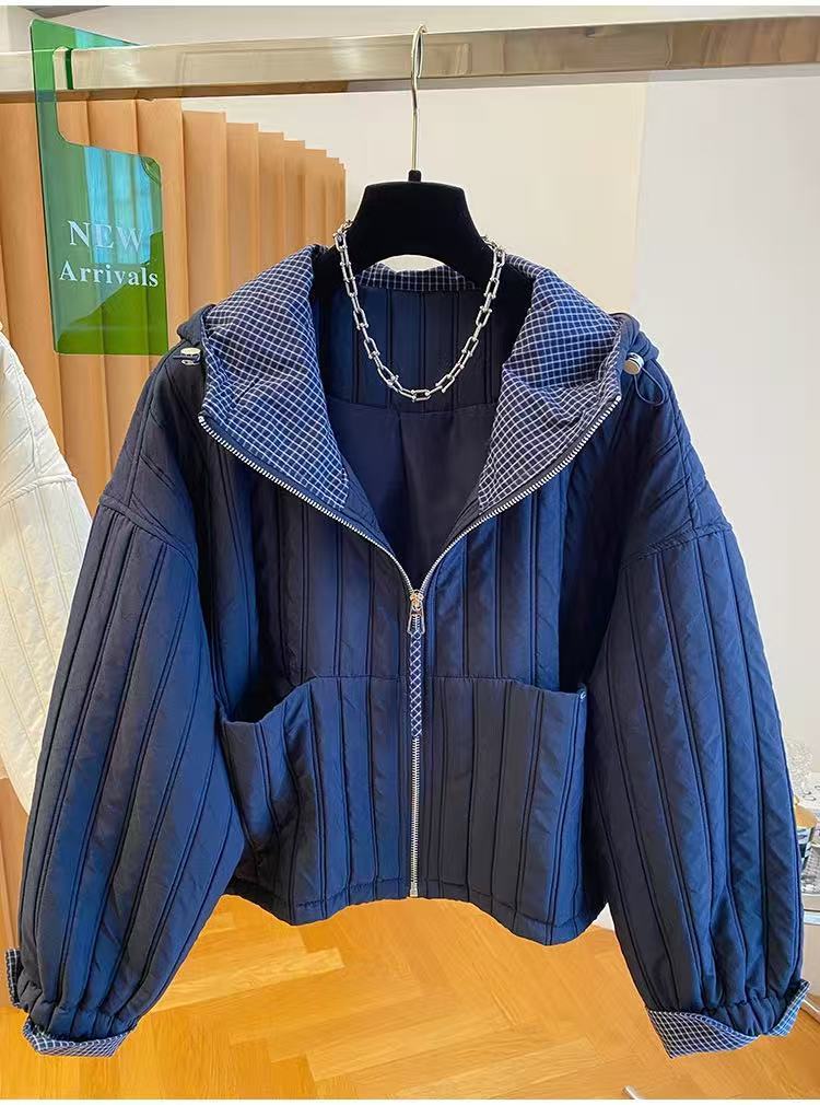 Veste à capuche en coton d'automne, vêtements d'hiver pour femmes, Harajuku, Chaquetas Para Mujer, veste patchwork à carreaux, vêtements d'extérieur, parka