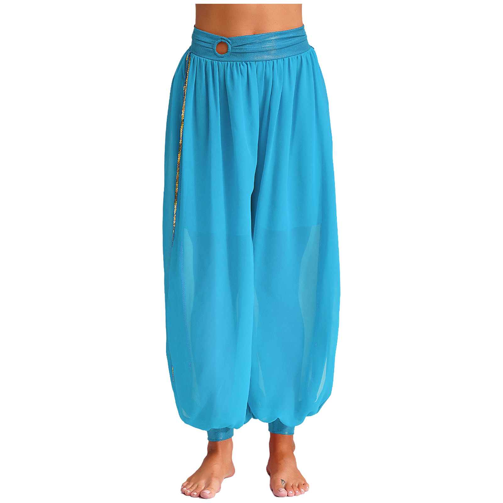Pantalon de danse du ventre fendu sur le côté pour femme, mousseline de soie, anneau torique, Ruch, olympiques indiens Bellywood, soirée sur le thème du ventre, costume bouffant