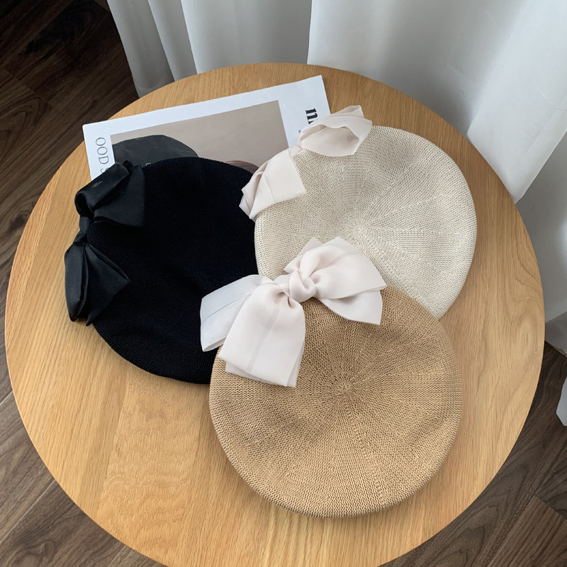 Bérets INS pour femmes et hommes, chapeaux français à grand nœud pour femmes, bérets d'été, casquettes plates noires de peintre, vintage, Gorras Hombre