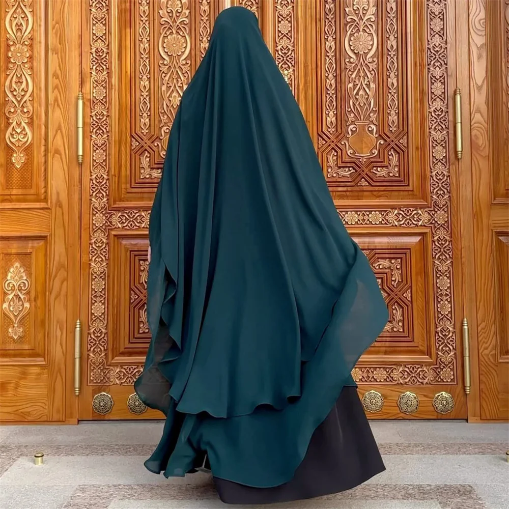 Robe en mousseline de soie à deux couches pour femmes musulmanes, vêtements islamiques extra longs, tiens imar Niqab, Eid Ramadan, vêtement de prière, robe aérienne Abaya, caftan