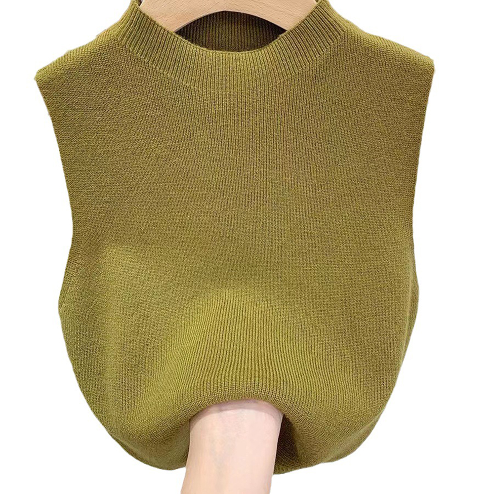 Débardeur tricoté pour femmes, couleur unie, T-Shirt, haut court, Camisole, pull demi-col roulé, sans manches, printemps automne