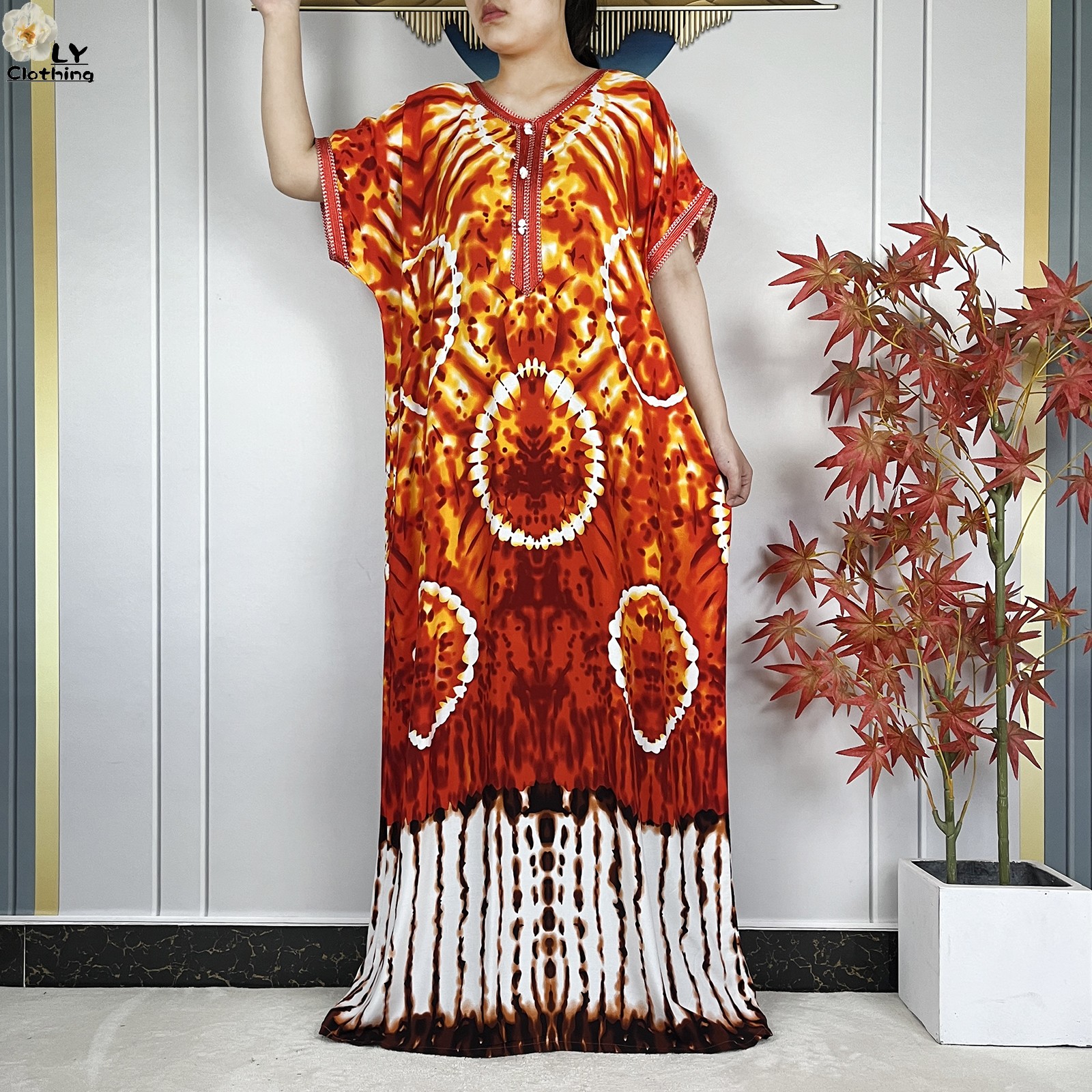 Nouvelle Abaya Africaine 2026 pour Femme, Robe Décontractée Florale en Coton Pur Dashiki, Imprimée à Manches Courtes, Coupe Ample Maxi, Robes Islamiques de Dubaï