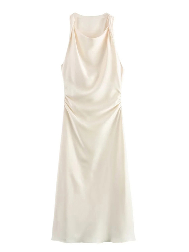 Robe Longue en Satin pour Femme, Tenue Midi Sexy, Élégante, pour Soirée, Été, 2025