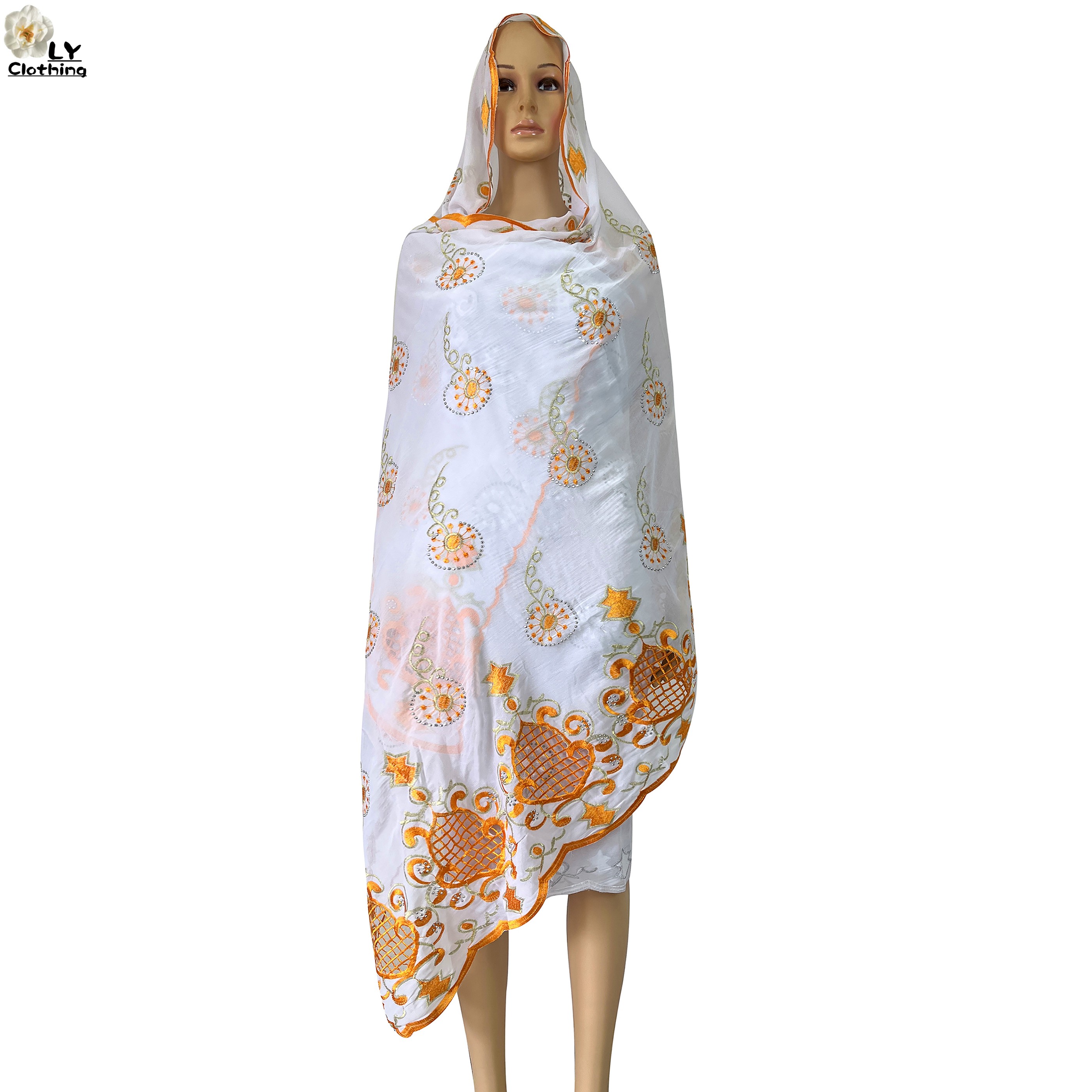Écharpe de sauna brodée en mousseline de soie pour femmes, écharpe de prière musulmane, écharpe islamique de Dubaï, nouveau style africain, été 2023