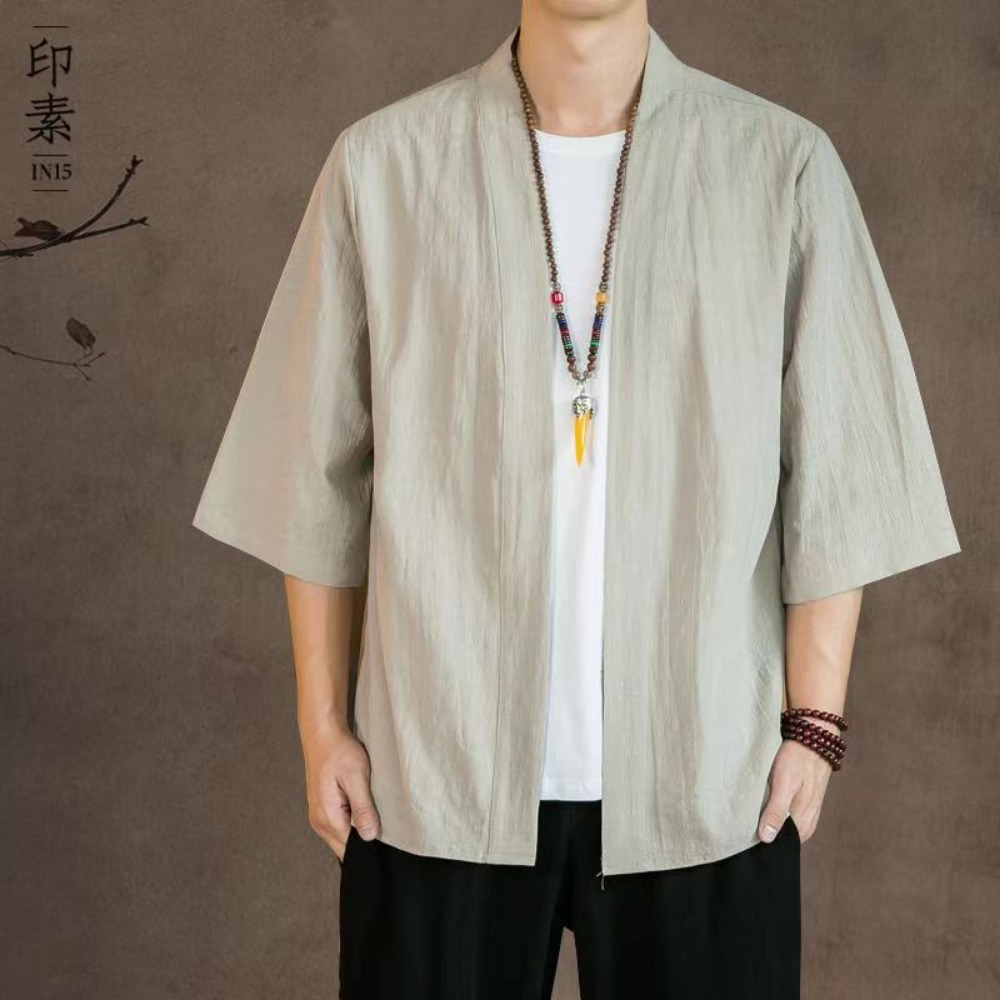 Peignoir en coton et lin pour hommes, cardigan kimono, vêtements asiatiques fins, style japonais, entrée