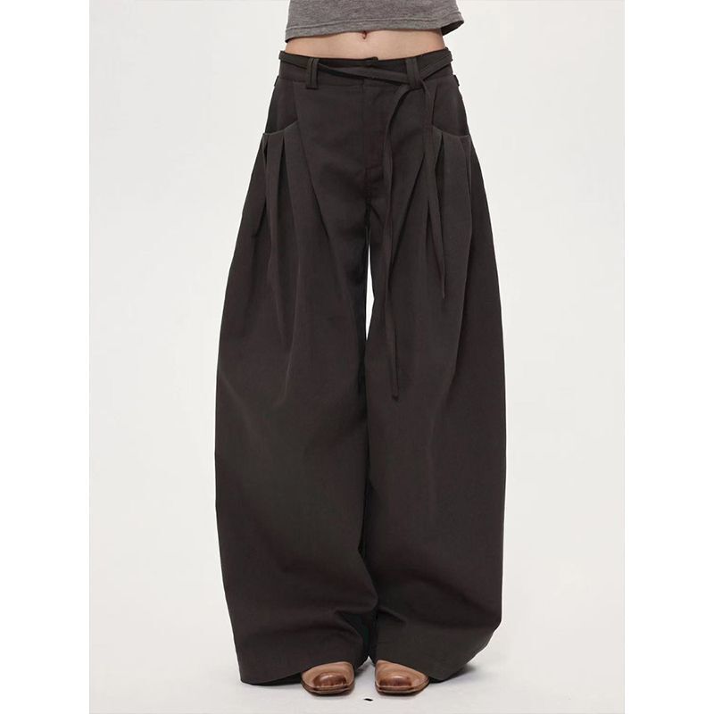 Femmes taille haute pantalon à jambes larges 2025 automne rétro Cargo pantalon à jambes larges femmes incurvé droit longueur de plancher pantalon décontracté ample