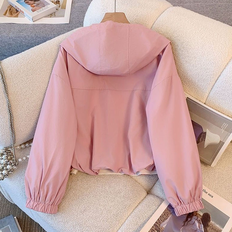 Veste femme mode coupe-vent à capuche nouveau printemps automne femme décontracté manteau court vêtements d'extérieur rose vert blanc vêtements de dessus pour femmes