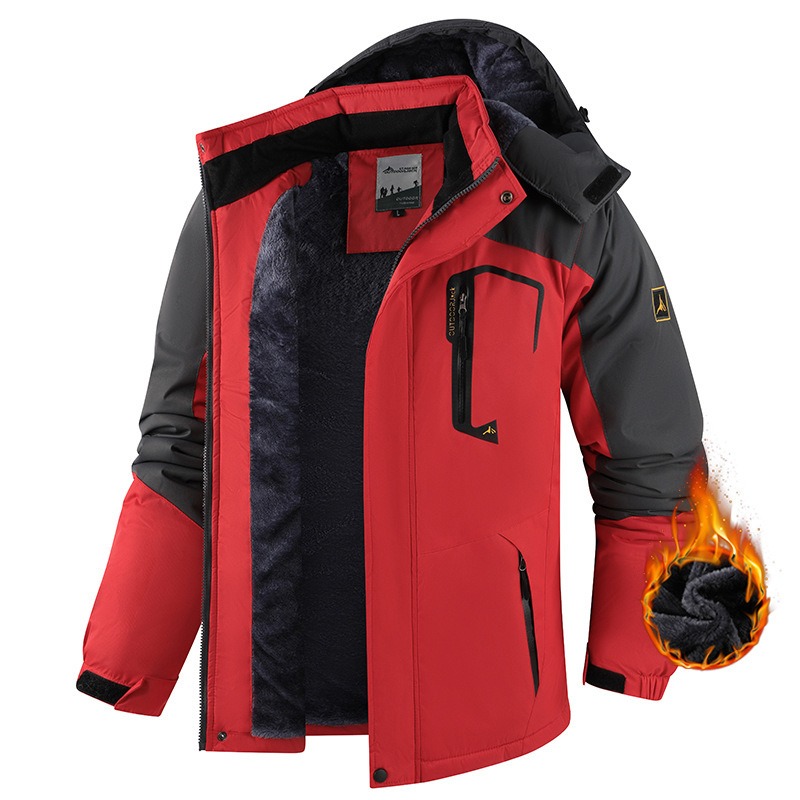 Parka d'hiver pour hommes coupe-vent épaissir polaire à capuche chaud mode veste manteaux ski contraste couleur à la mode manteau d'extérieur