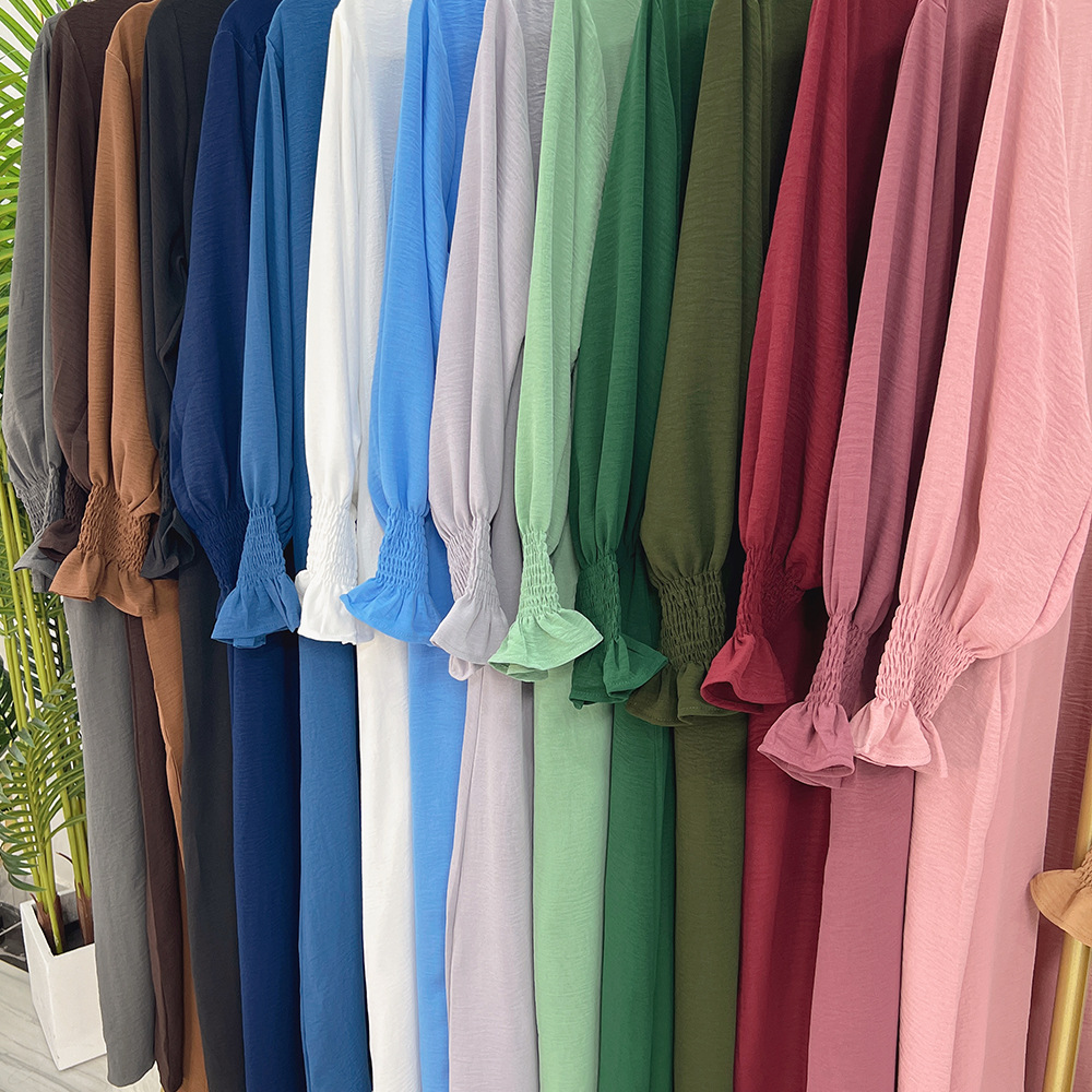Robe intérieure ample sous abaya avec manches smockées, robe abaya musulmane pour femme Ramadan, vêtements islamiques hijabi turcs de Dubaï