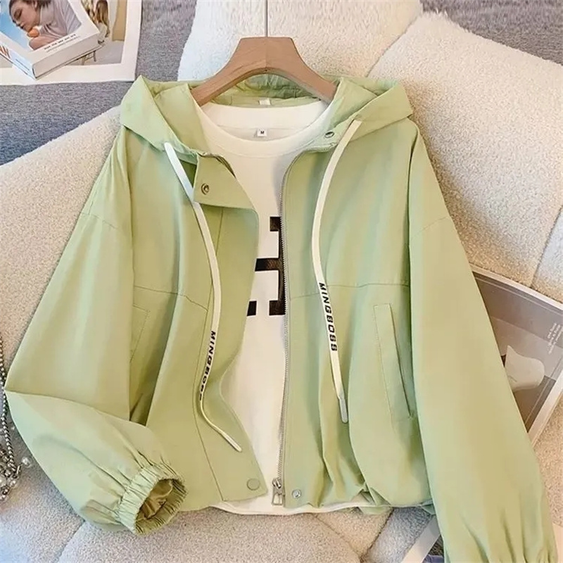 Veste femme mode coupe-vent à capuche nouveau printemps automne femme décontracté manteau court vêtements d'extérieur rose vert blanc vêtements de dessus pour femmes