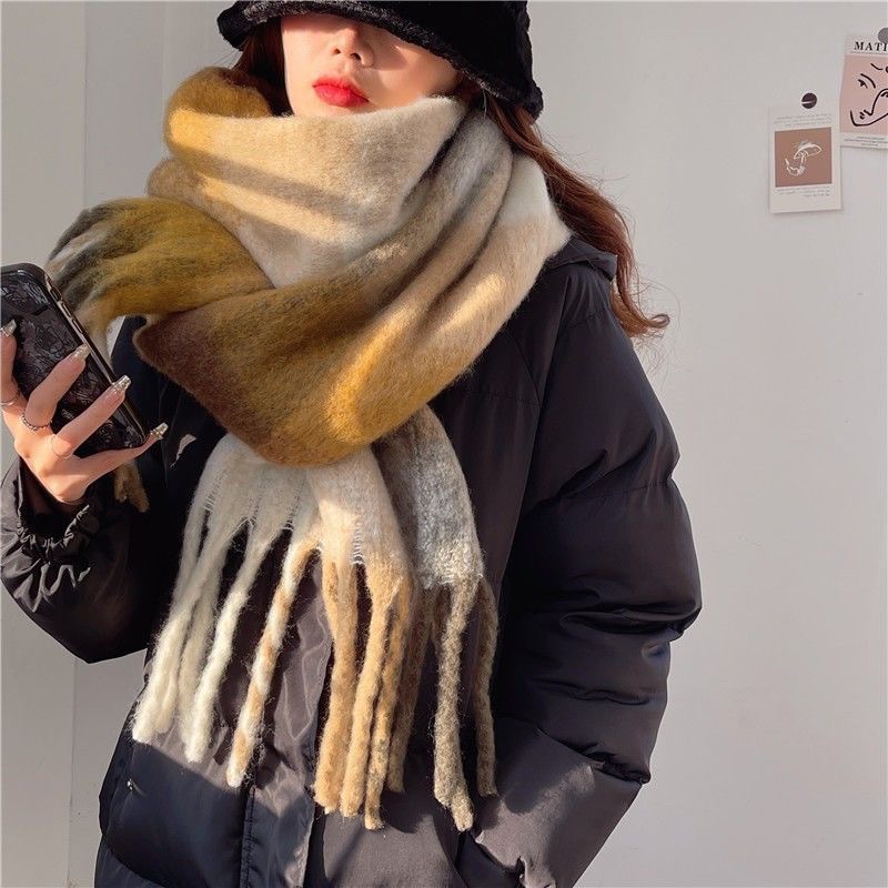 2025New hiver épais chaud écharpe femmes cachemire châle et enveloppes Pashmina foulard Bufanda femme arc-en-ciel poilu Tessel Echarpe