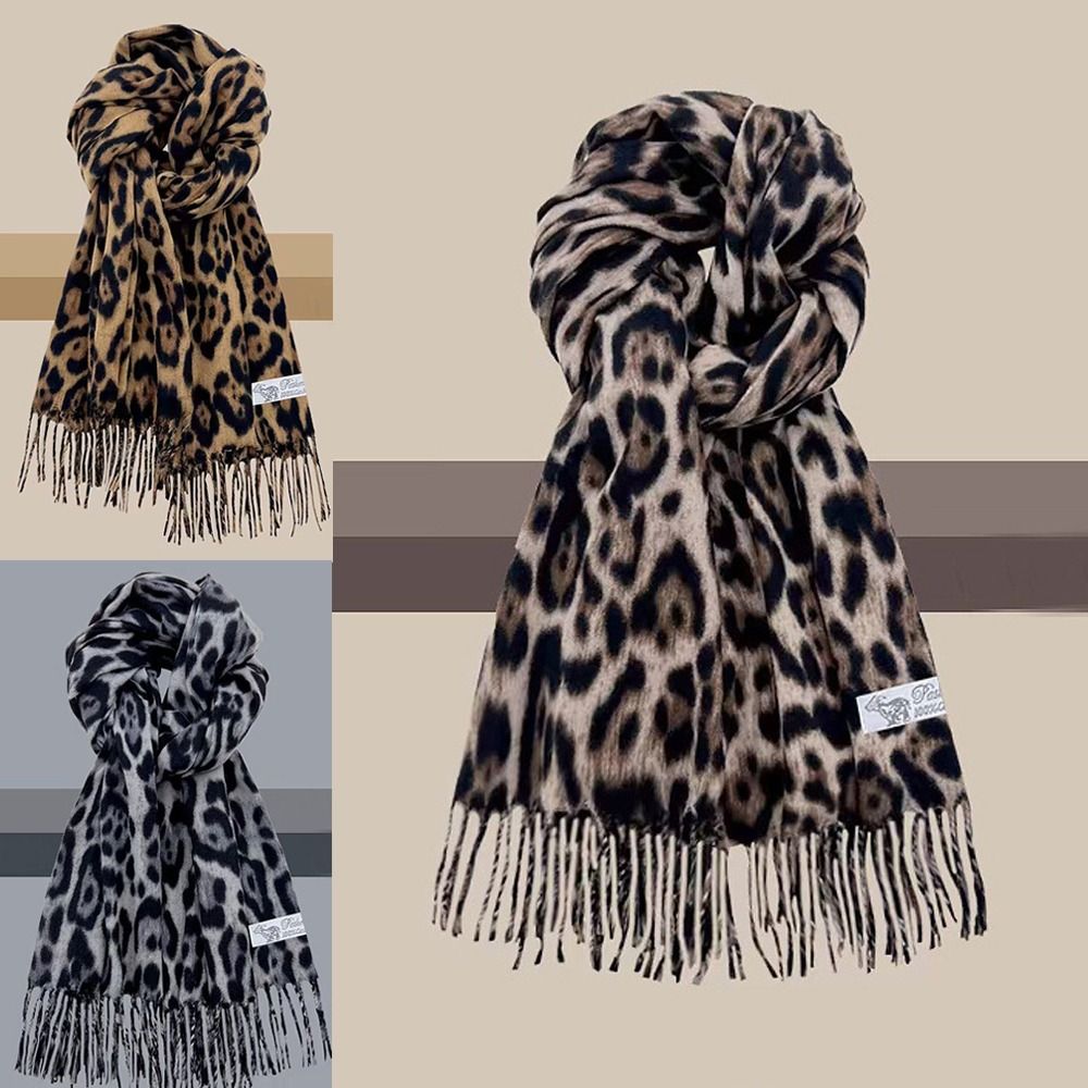 Mode léopard glands châle Imitation cachemire épaissi Foulard Pashmina Hijabs coupe-vent hiver chaud écharpe cou plus chaud