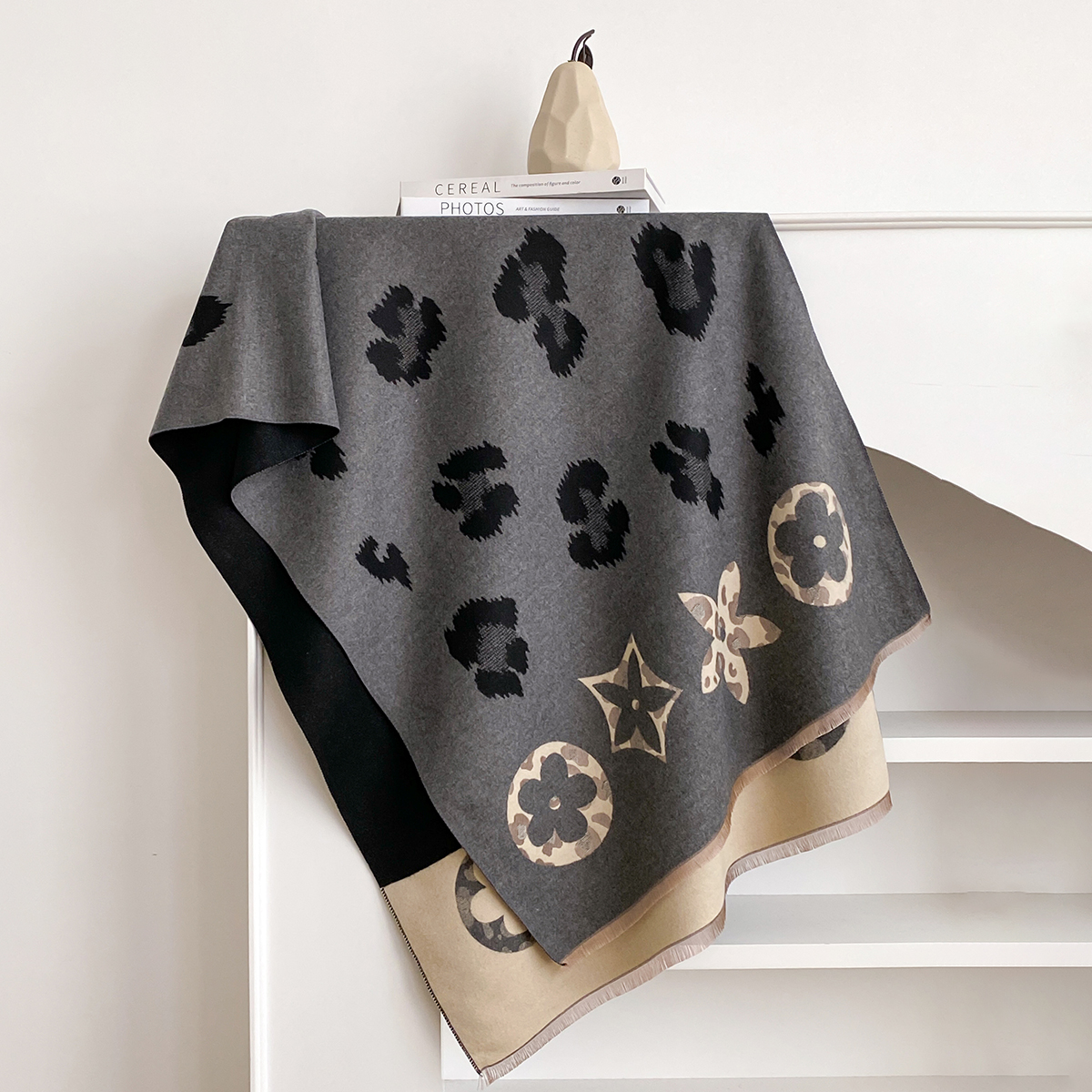 Dames élégantes Pashmina Jacquard Imitation cachemire foulards hiver épais chaud double face châle résistant au froid coupe-vent couverture écharpe