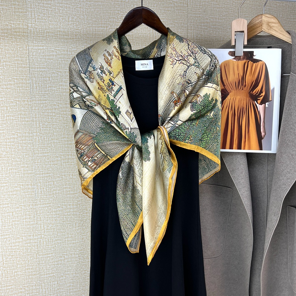 Écharpe 100% Soie de Mûrier de Hangzhou, Cadeau, Soie Respirante, Grande Écharpe Carrée 110x110cm pour Femme, Bandeau Polyvalent