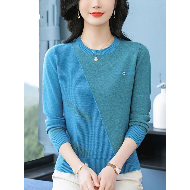 Vêtements pour femmes Vintage mode tricot laine pulls automne hiver nouveau élégant Chic Patchwork col rond chandails dame tout-match haut