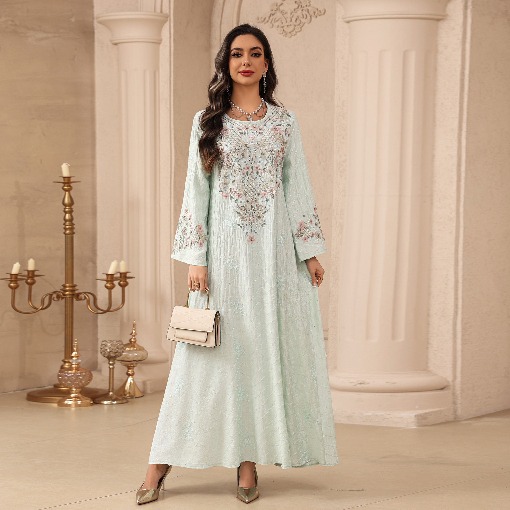 Robe longue de fête brodée pour femme, Abaya musulmane, Jalabiya, Robe longue arabe, Caftan Marocain Dubaï, pour l'Aïd et le Ramadan 2026