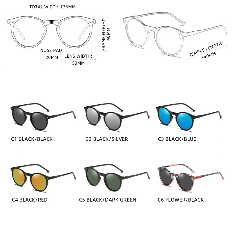 Lunettes de soleil polarisées rondes de luxe pour femmes et hommes, rétro classiques noires, à la mode, pour la conduite, UV400