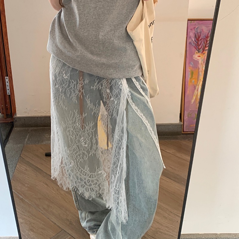 Jupes mi-longues en dentelle pour femmes, Design avec cordon de serrage, Style coréen élégant, ligne a, taille haute, fente latérale irrégulière, mode rue, printemps été