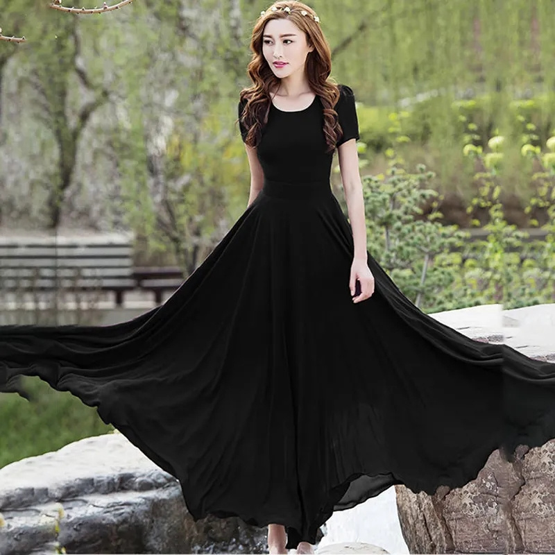 Nouvelle Robe Longue d'Été pour Femme 206, Style Coréen, en Chiffon, Coupe Ajustée, Jupe à Grand Ourlet Super Longue, Idéale Plage