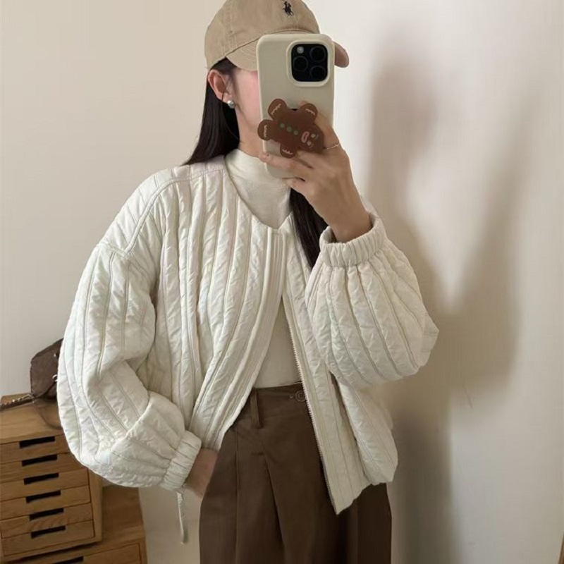 Femmes coréennes coton rembourré manteaux automne hiver léger décontracté ample col rond matelassé veste d'extérieur femme surdimensionné pardessus