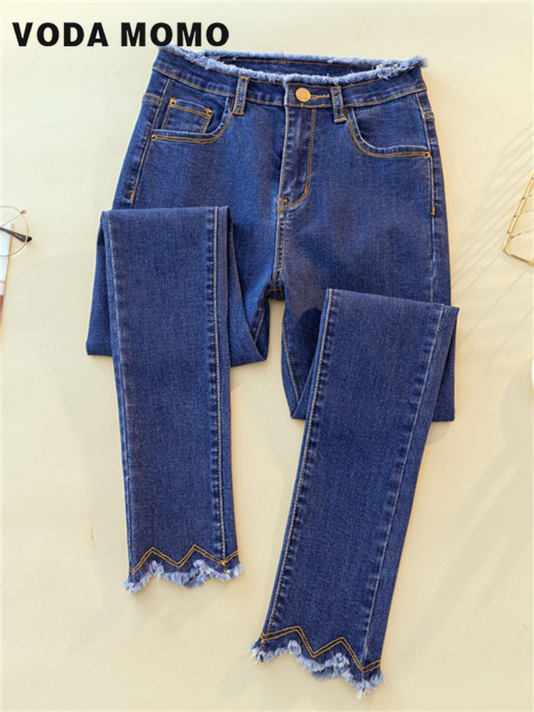 Jean en denim noir pour femmes, pantalon moulant, bas de commande